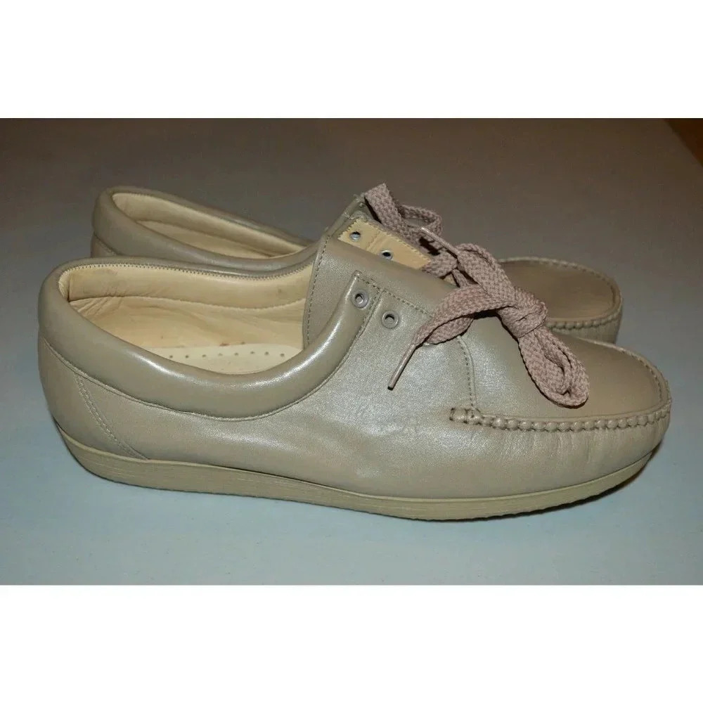 Women's CLINIC Jenny #516 Taupe Leather Tie Oxford Comfort Shoe Size 10 2W